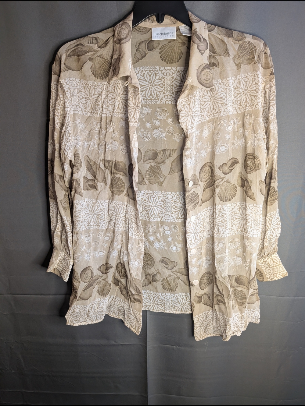 Vintage Liz Claiborne 100% Silk Coastal Seashell Blouse Size 10 .. B